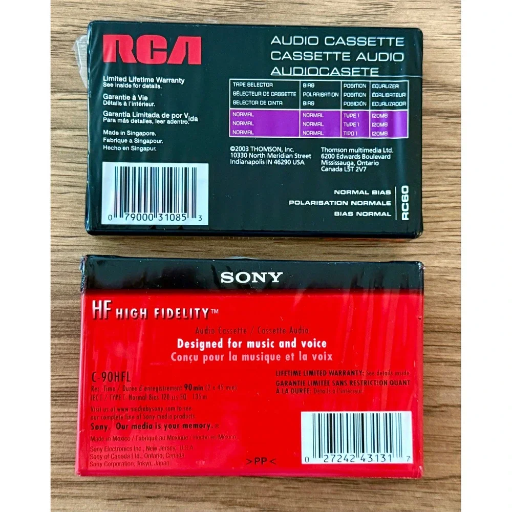 Sony HF 90 & RCA 60 Blank Audio Cassette Tapes Lot of 2 New Sealed Normal Bias